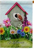 Spring Birdhouse Decorative House Flag