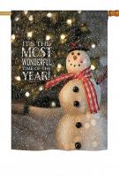 Most Wonderful Time Snowman House Flag