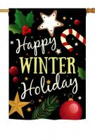 Happy Winter Holiday House Flag