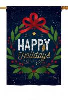 Happy Holidays Wreath House Flag