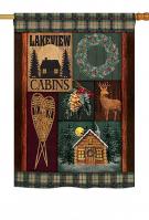 Winter Lakeview Cabins House Flag