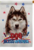 Patriotic Brown Siberian Husky House Flag