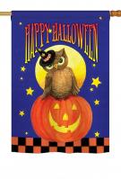 Owl Sitting On Jack-O-Lantern House Flag