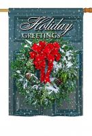 Holiday Greeting Wreath House Flag