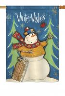 Winter Wishes Snowman House Flag