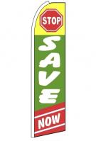 Stop Save Now Green Feather Flag 3\' x 11.5\'